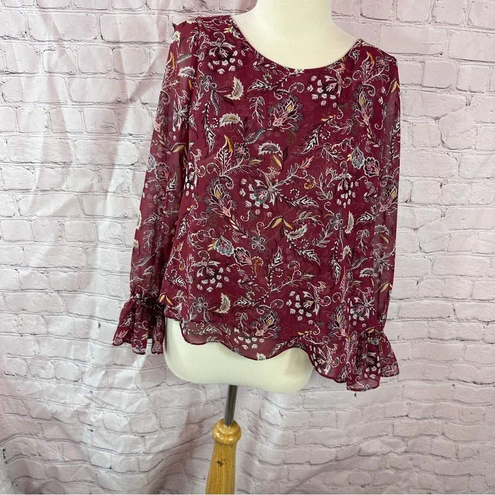 white house black market peasant blouse sheer layered sz 2 boho office